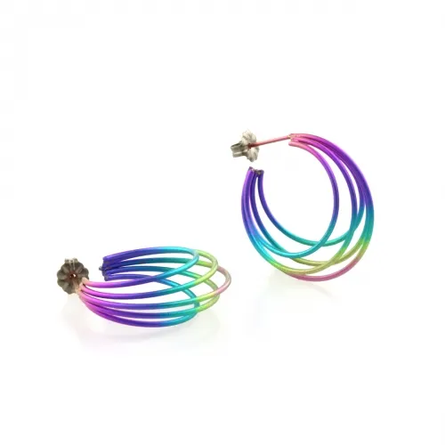 Large Wire Cage Rainbow Hoop Earrings